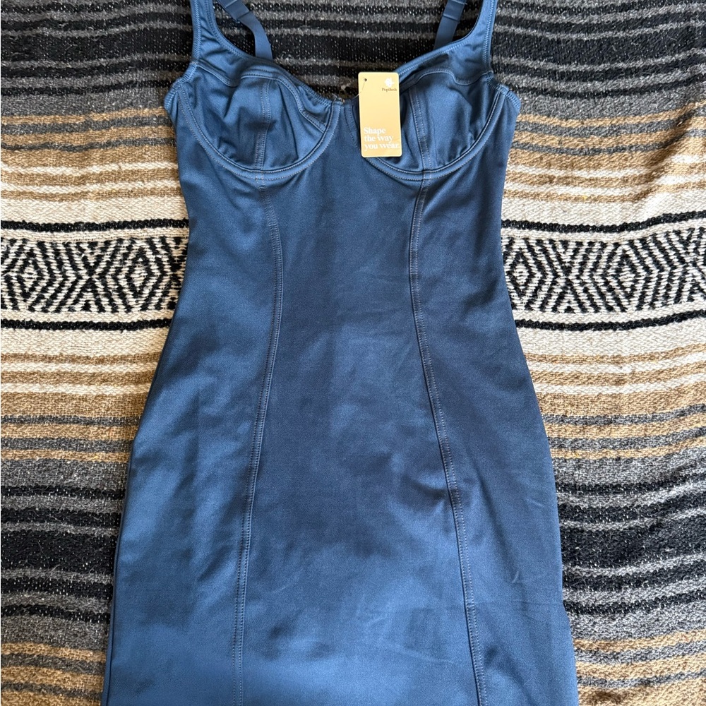 Blue Mini Sheath Dress with Sweetheart Neckline